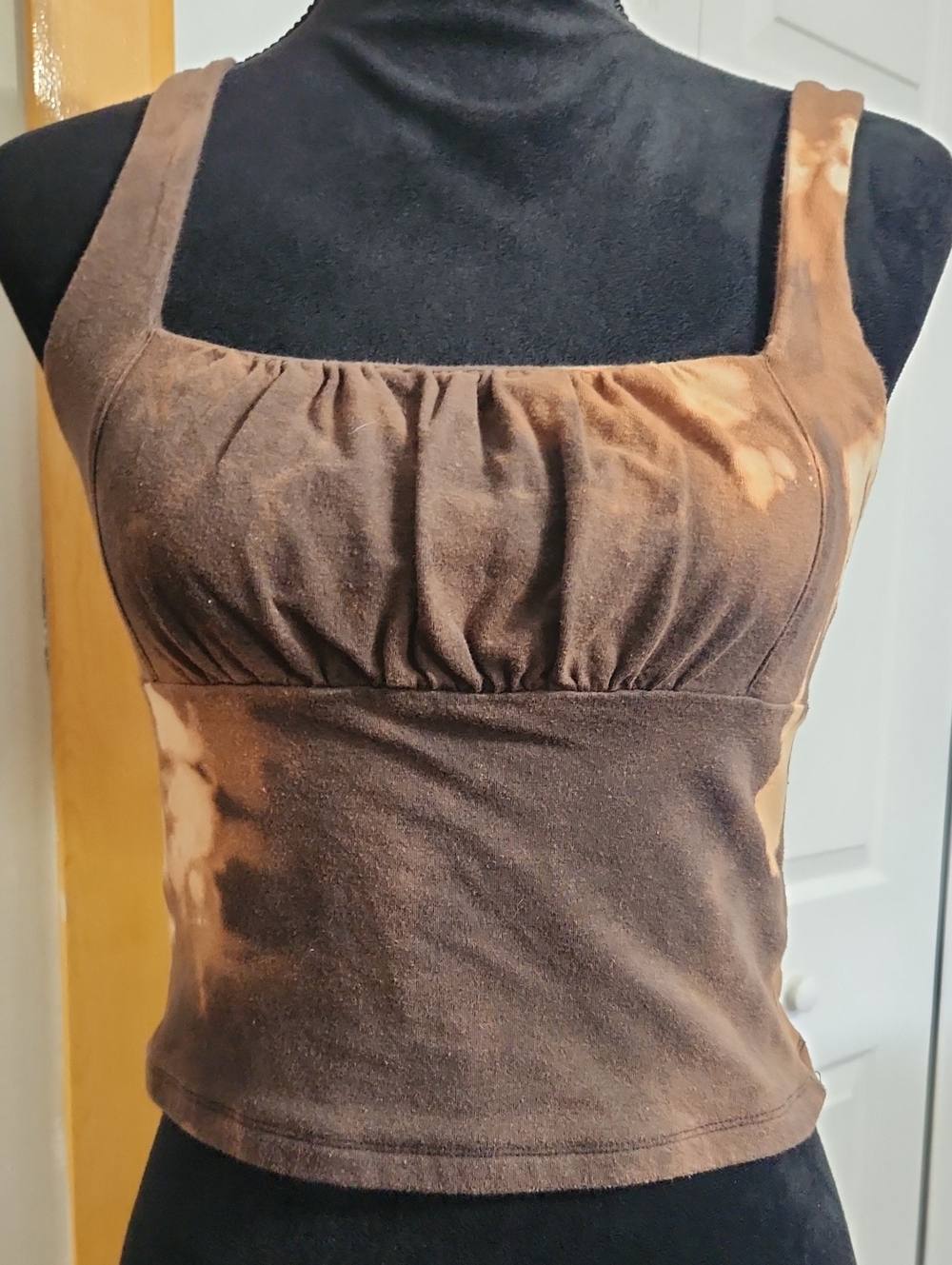 Aeropostale Brown Tie-Dye Ruched Bust Square Neck Tank